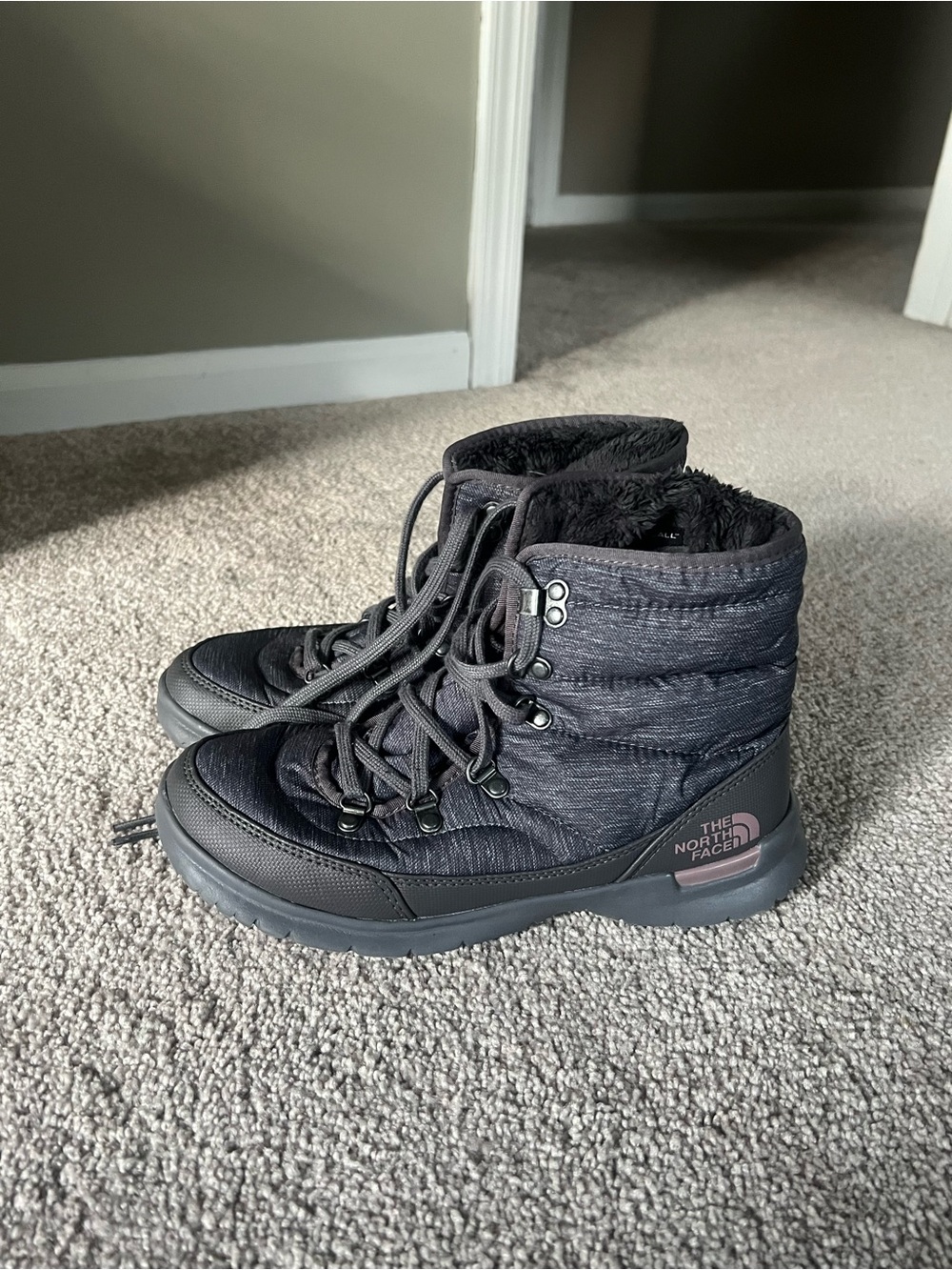 The North Face Charcoal Quilted Lace-Up Ankle Boots